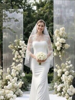 🆕 White Floral Embroidered Bridal Veil - Classic Wedding Accessory